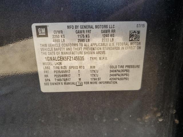 1GNALCEK5FZ145635 - 2015 CHEVROLET EQUINOX LT CHARCOAL photo 12