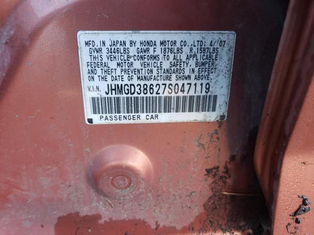 JHMGD38627S047119 - 2007 HONDA FIT S 橙色 照片 12