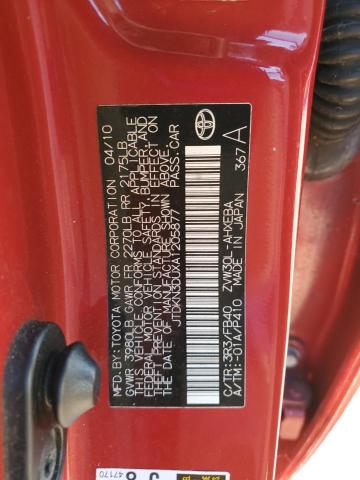 JTDKN3DUXA1205877 - 2010 TOYOTA PRIUS RED photo 12