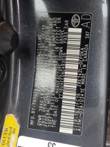 2T1BU4EE0AC483036 - 2010 TOYOTA COROLLA BASE Grau Foto 12