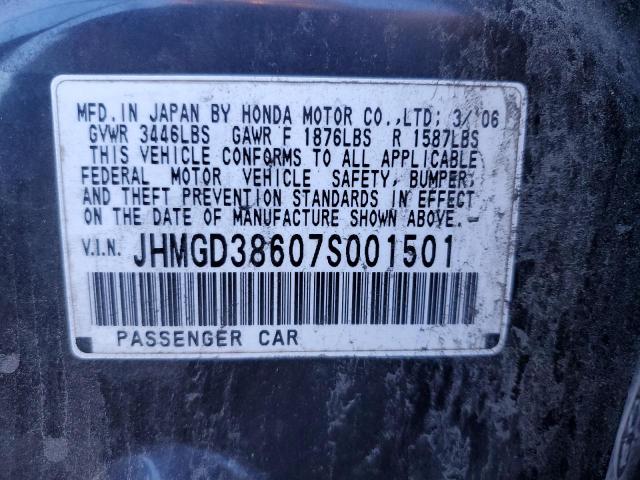 JHMGD38607S001501 - 2007 HONDA FIT S BLACK photo 12