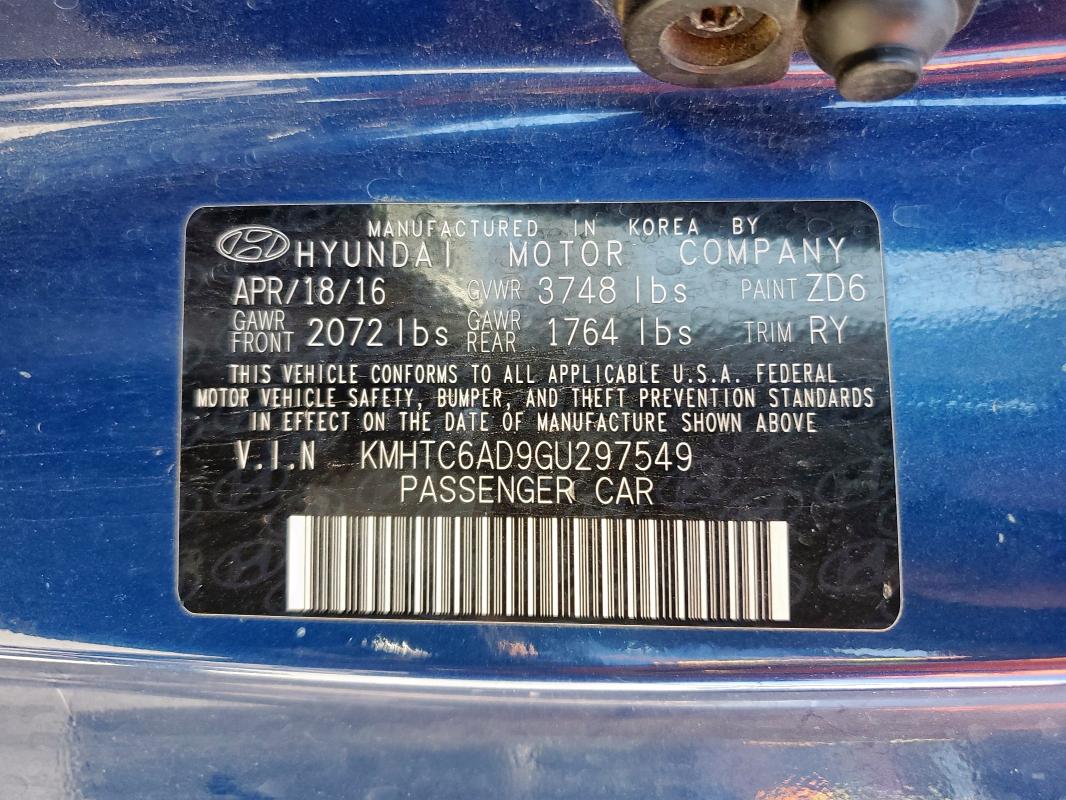 KMHTC6AD9GU297549 - 2016 HYUNDAI VELOSTER 蓝色 照片 12