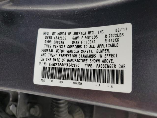 1HGCR3F80HA042970 - 2017 HONDA ACCORD EXL 灰色 照片 12