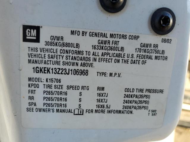 1GKEK13Z23J106968 - 2003 GMC YUKON WHITE photo 13