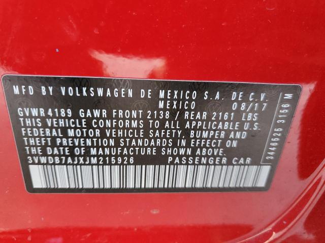 3VWDB7AJXJM215926 - 2018 VOLKSWAGEN JETTA SE RED photo 12