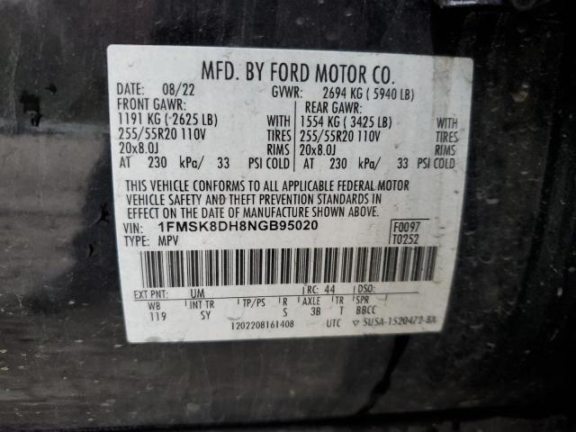 1FMSK8DH8NGB95020 - 2022 FORD EXPLORER XLT BLACK photo 13