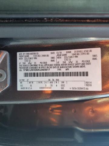 1FMCU9HD6KUA65617 - 2019 FORD ESCAPE SEL أسود صورة 13