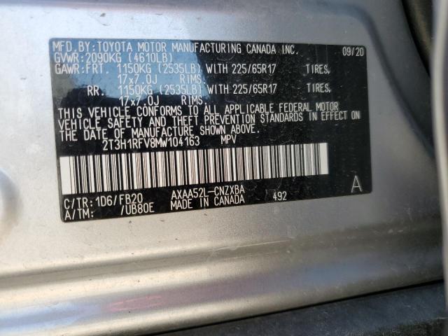 2T3H1RFV8MW104163 - 2021 TOYOTA RAV4 LE SILVER photo 12