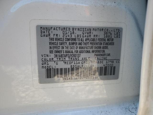 3N1AB7AP2JY260137 - 2018 NISSAN SENTRA S WHITE photo 12