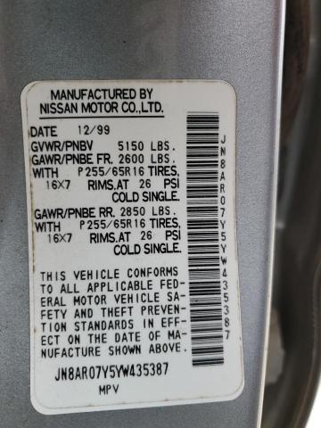 JN8AR07Y5YW435387 - 2000 NISSAN PATHFINDER LE 银色 照片 13