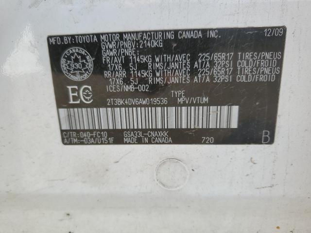 2T3BK4DV6AW019536 - 2010 TOYOTA RAV4 WHITE photo 13