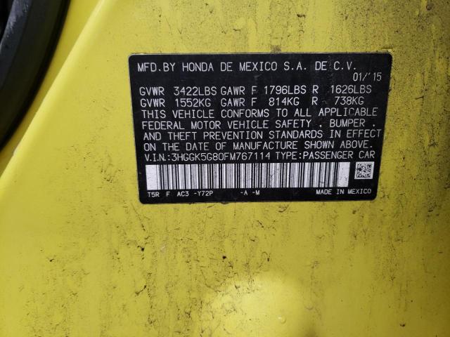 3HGGK5G80FM767114 - 2015 HONDA FIT EX YELLOW photo 13