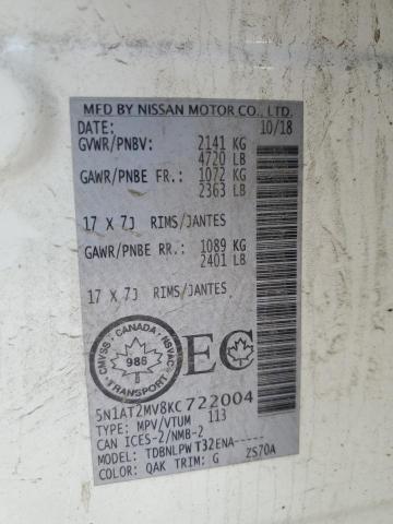 5N1AT2MV8KC722004 - 2019 NISSAN ROGUE S 白色 照片 13