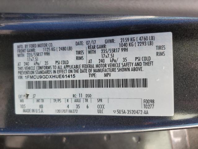 1FMCU9GDXHUE61415 - 2017 FORD ESCAPE SE GRAY photo 13