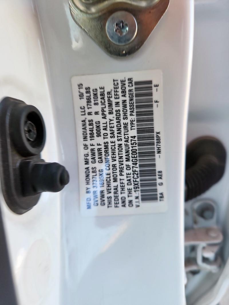 19XFC2F74GE001574 - 2016 HONDA CIVIC EX WHITE photo 12