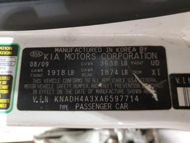 KNADH4A3XA6597714 - 2010 KIA RIO LX WHITE photo 12