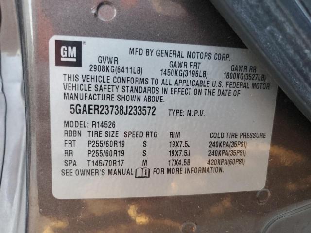 5GAER23738J233572 - 2008 BUICK ENCLAVE CXL GRAY photo 14