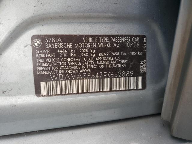 WBAVA33547PG52889 - 2007 BMW 328 I GRAY photo 12