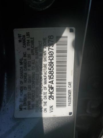 2HGFA15858H307376 - 2008 HONDA CIVIC EX GRAY photo 12