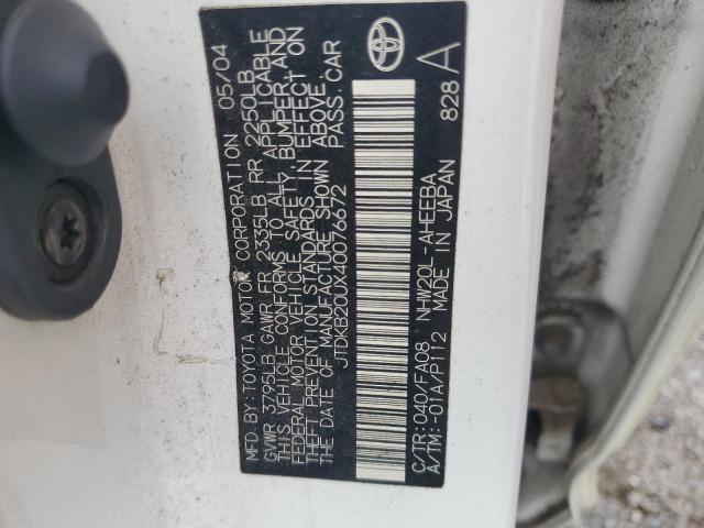 JTDKB20UX40076672 - 2004 TOYOTA PRIUS WHITE photo 12