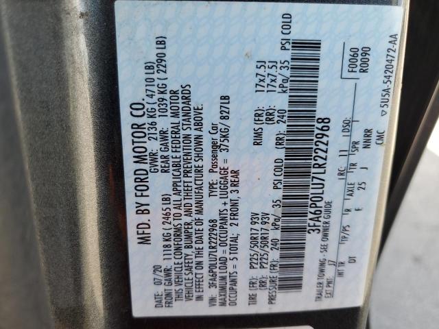 3FA6P0LU7LR222968 - 2020 FORD FUSION SE ნაცრისფერი ფოტო 13