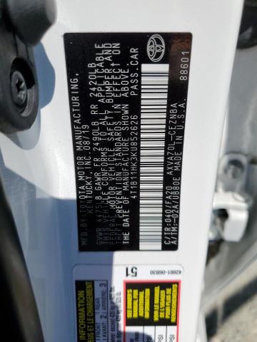 4T1B11HK3KU852626 - 2019 TOYOTA CAMRY L WHITE photo 12