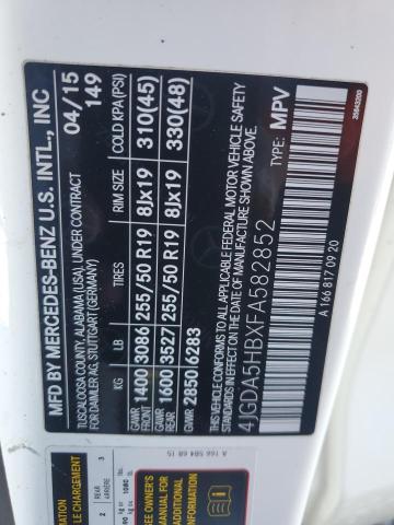 4JGDA5HBXFA582852 - 2015 MERCEDES-BENZ ML 350 4MATIC WHITE photo 13
