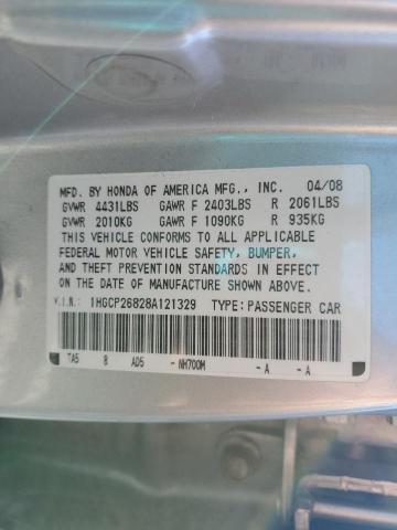 1HGCP26828A121329 - 2008 HONDA ACCORD EXL SILVER photo 12