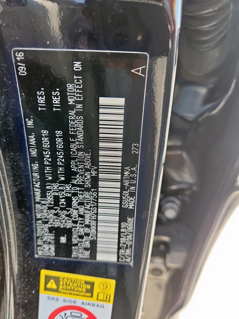 5TDKKRFH7GS177561 - 2016 TOYOTA HIGHLANDER XLE Czarny zdjęcie 13