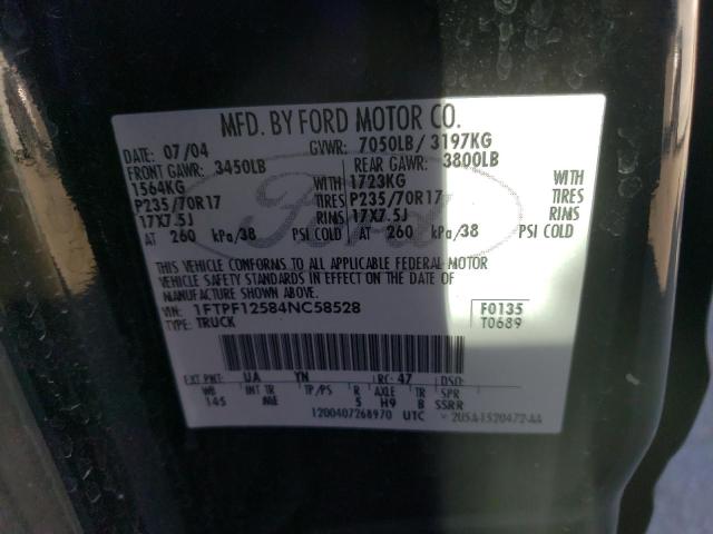 1FTPF12584NC58528 - 2004 FORD F150 BLACK photo 12