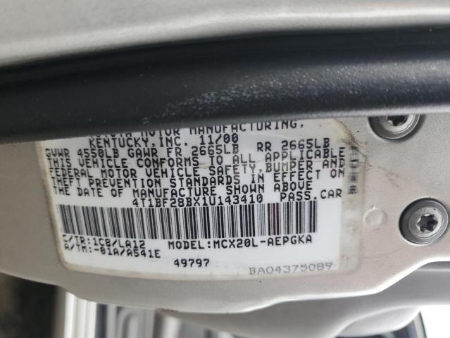 4T1BF28BX1U143410 - 2001 TOYOTA AVALON XL SILVER photo 12