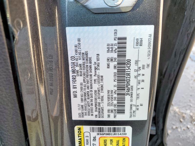 3FA6P0HD2JR154200 - 2018 FORD FUSION SE رمادي صورة 12