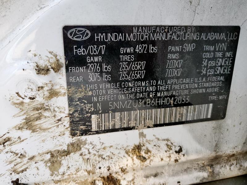 5NMZU3LB6HH042033 - 2017 HYUNDAI SANTA FE S WHITE photo 13