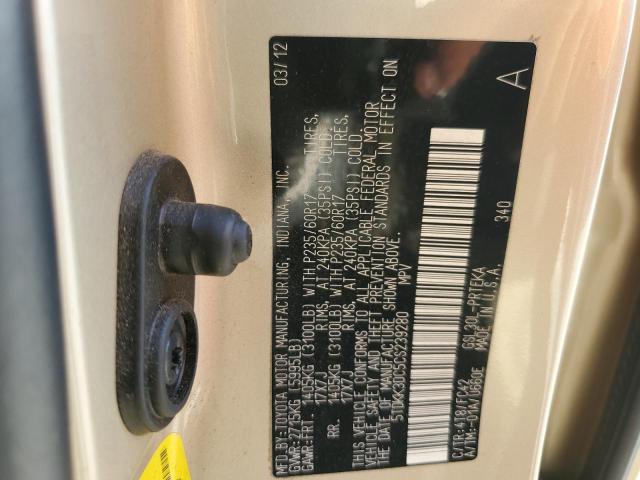 5TDKK3DC5CS239280 - 2012 TOYOTA SIENNA LE GOLD photo 14