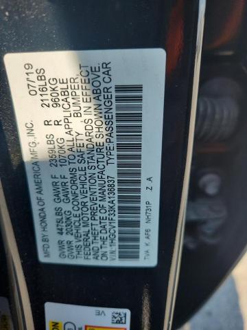 1HGCV1F33KA136837 - 2019 HONDA ACCORD SPORT შავი ფოტო 12