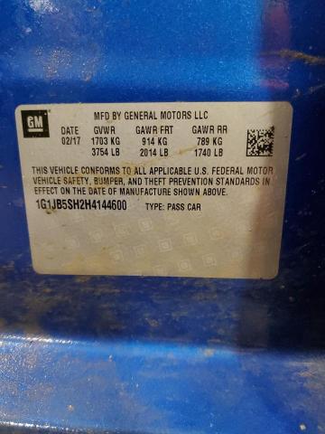 1G1JB5SH2H4144600 - 2017 CHEVROLET SONIC LS ლურჯი ფოტო 12