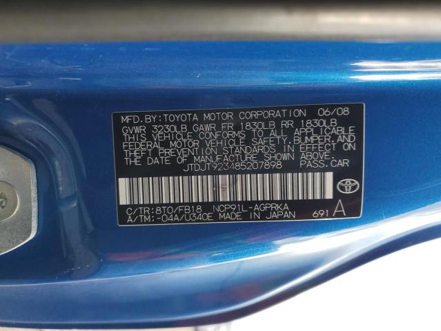 JTDJT923485207898 - 2008 TOYOTA YARIS BLUE photo 12