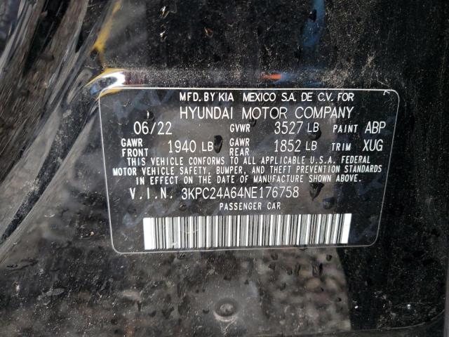 3KPC24A64NE176758 - 2022 HYUNDAI ACCENT SE BLACK photo 12