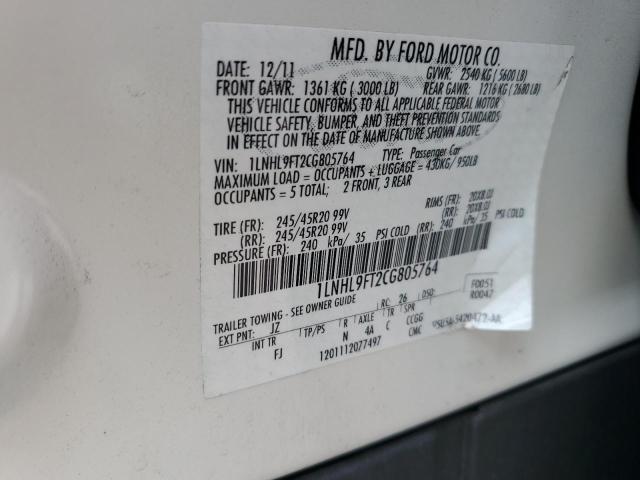 1LNHL9FT2CG805764 - 2012 LINCOLN MKS WHITE photo 12