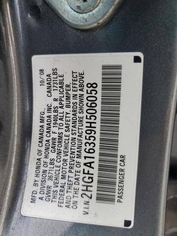 2HGFA16359H506058 - 2009 HONDA CIVIC VP GRAY photo 12