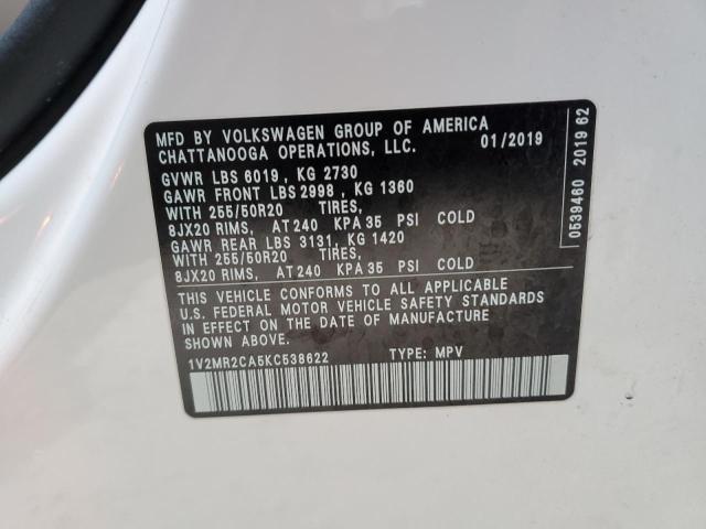 1V2MR2CA5KC538622 - 2019 VOLKSWAGEN ATLAS SEL WHITE photo 13