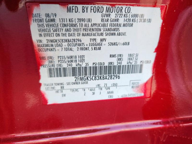 2FMGK5C83KBA28296 - 2019 FORD FLEX SEL Qırmızı foto 13