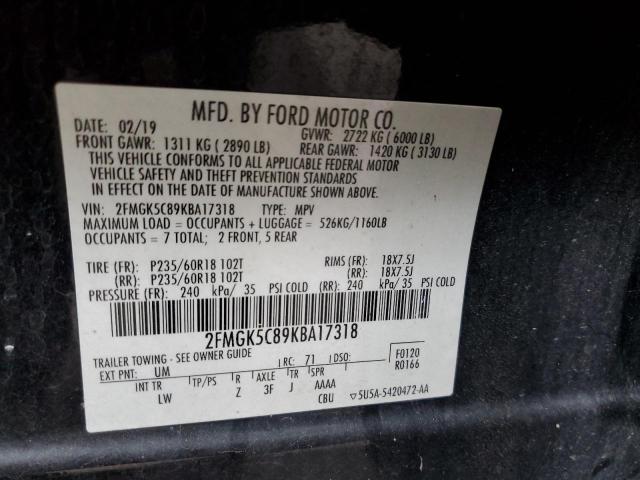 2FMGK5C89KBA17318 - 2019 FORD FLEX SEL Schwarz Foto 13