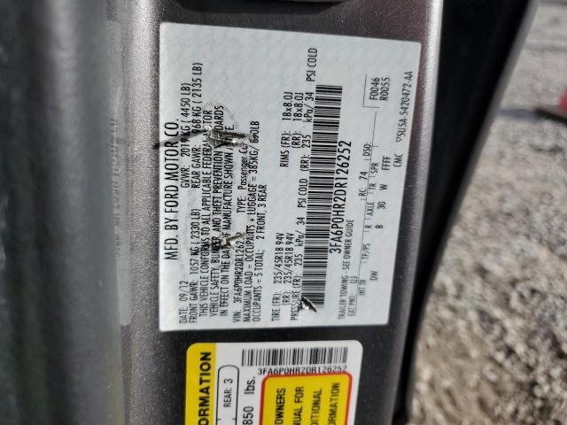 3FA6P0HR2DR126252 - 2013 FORD FUSION SE GRAY photo 12