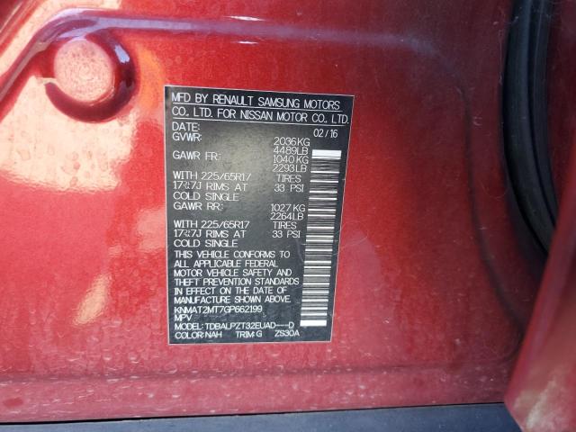 KNMAT2MT7GP662199 - 2016 NISSAN ROGUE S RED photo 13