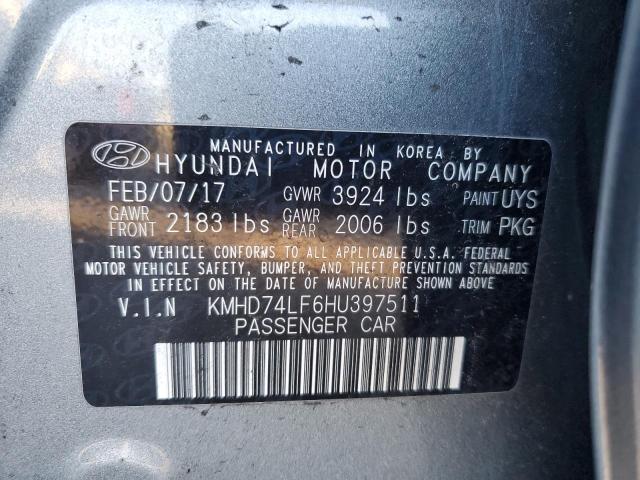 KMHD74LF6HU397511 - 2017 HYUNDAI ELANTRA SE GRAY photo 13