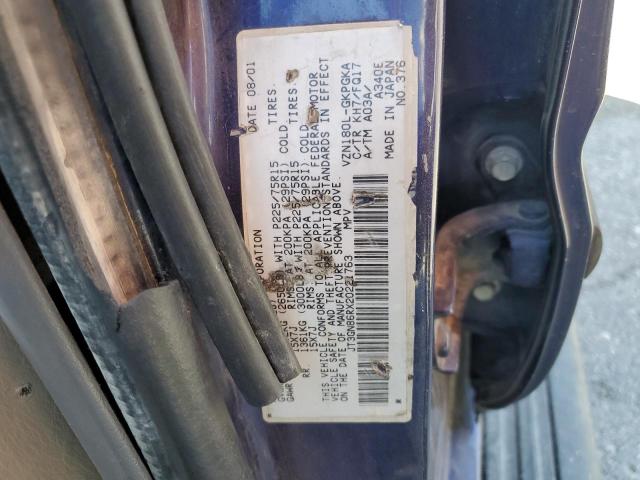 JT3GN86RX20221763 - 2002 TOYOTA 4RUNNER SR5 Mavi fotoğraf 13