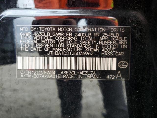 JTHBA1D21G5036962 - 2016 LEXUS IS 200T BLACK photo 12