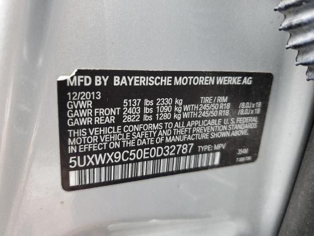 5UXWX9C50E0D32787 - 2014 BMW X3 XDRIVE28I SILVER photo 12