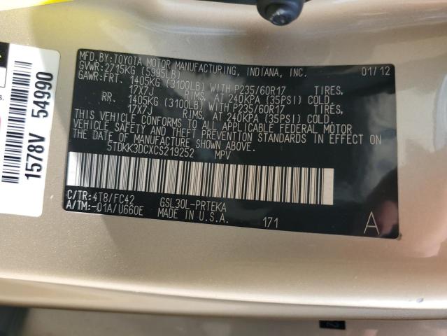 5TDKK3DCXCS219252 - 2012 TOYOTA SIENNA LE 金色 照片 13
